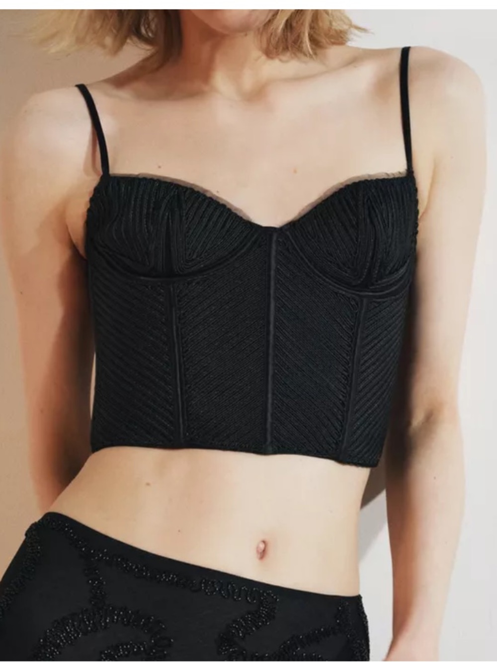 Zara structured underwired corset top 32C NWT Black Bra Tank Top Cropped tulle